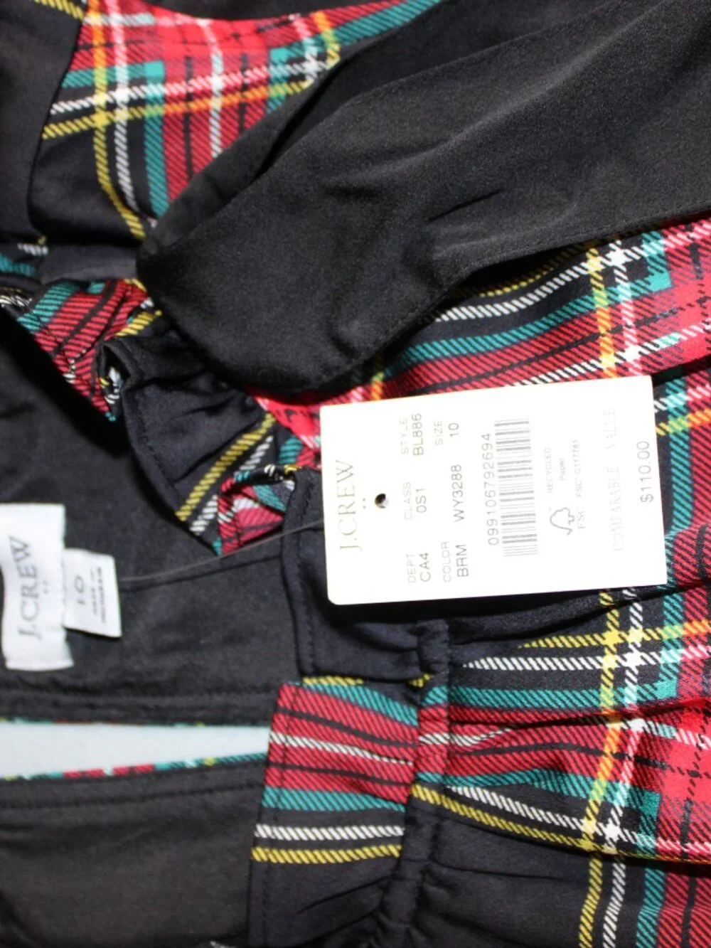 NWT J.Crew Tartan Plaid Sleeveless Midi Dress with Bow-Neck Tie